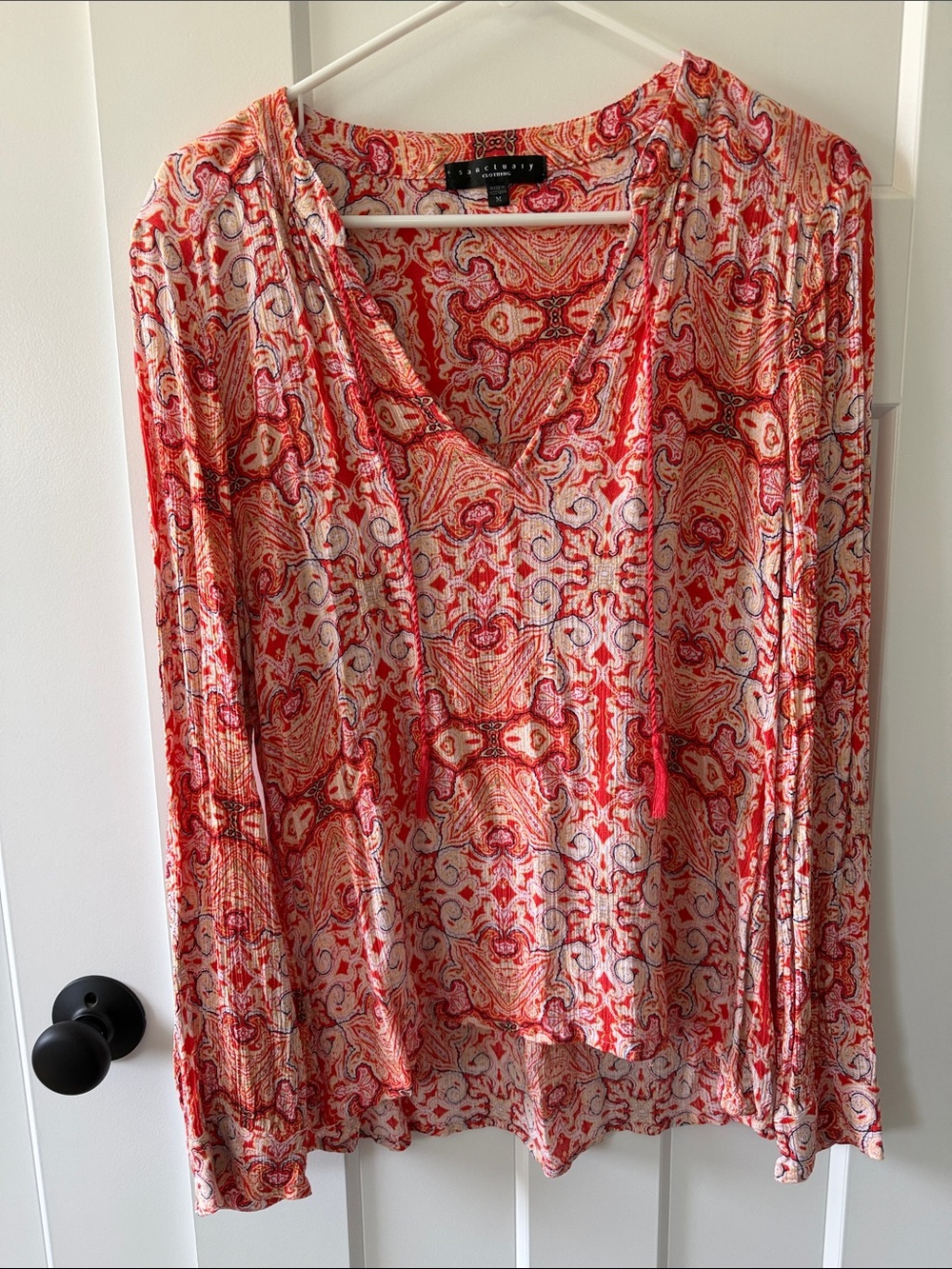 Sanctuary Coral & Cream Paisley V-Neck Tunic with Tassel Tie